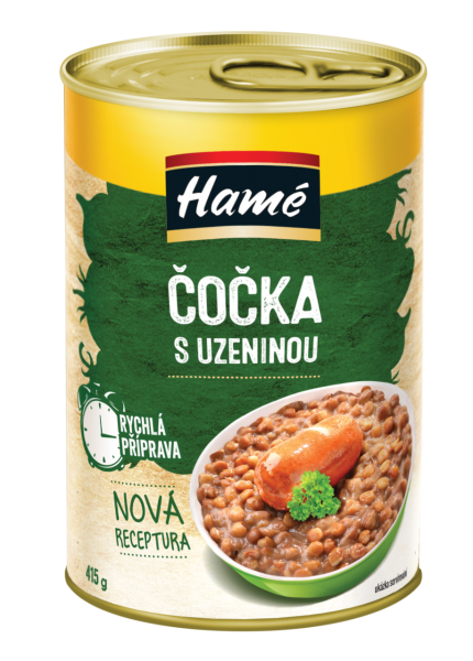 Hamé Čočka s uzeninou hotové jídlo - Linsen mit Bratwurst